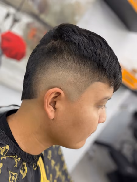 Boys Burst Fade Mullet & C-Cup Lineup - Angle B
