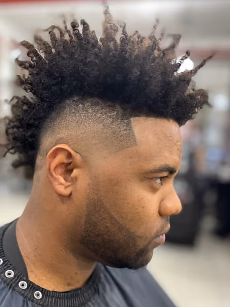 Afro Frohawk Burst Fade & Shaped Beard - Angle A