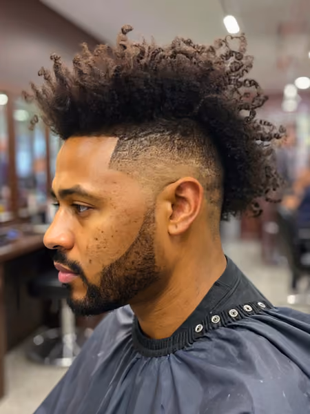 Afro Frohawk Burst Fade & Shaped Beard - Angle B