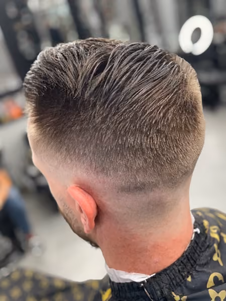 Mid Skin Fade & Textured Brush Up with Full Beard - Angle A